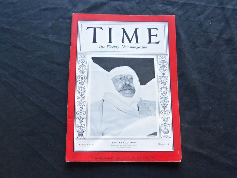 1936 MARCH 9 TIME MAGAZINE - LEON BLUM - T 507