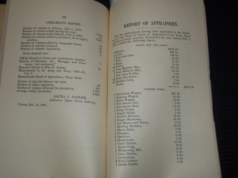 1897 ANNUAL REPORT OF THE TOWN OFFICERS OF UPTON MASSACHUSETTS - K 3115