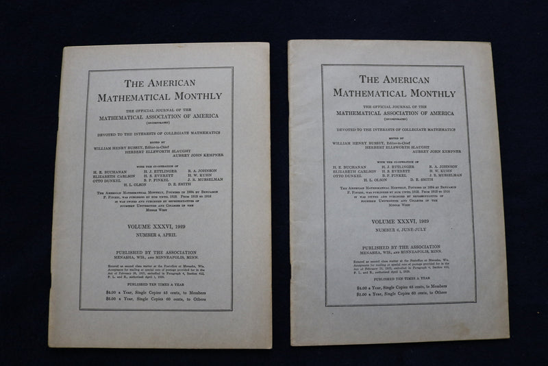 1929 THE AMERICAN MATHEMATICAL MONTHLY MAGAZINE - LOT OF 8 - O 3482