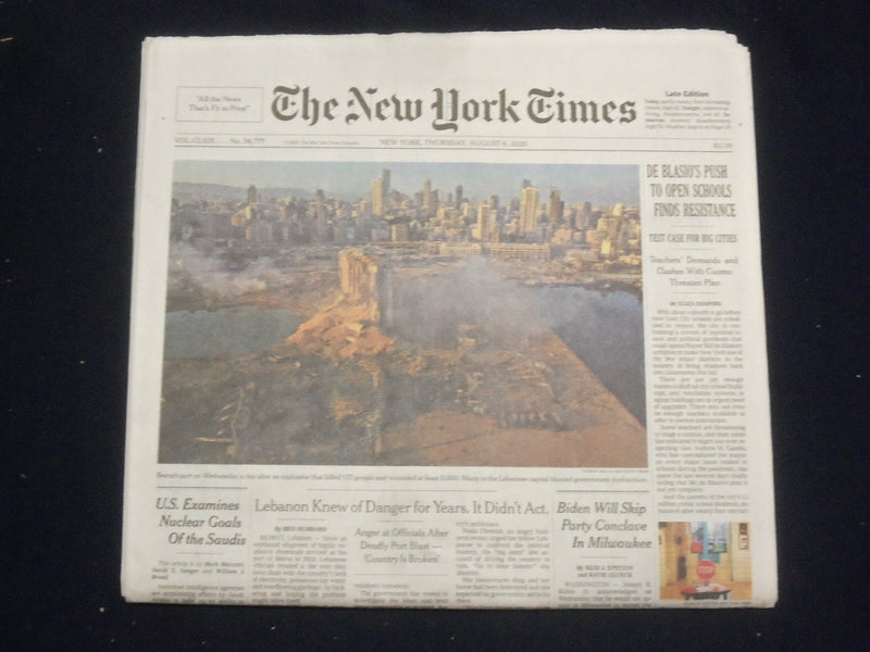 2020 AUGUST 6 NEW YORK TIMES - DE BLASIO'S PUSH TO OPEN SCHOOLS FINDS RESISTANCE