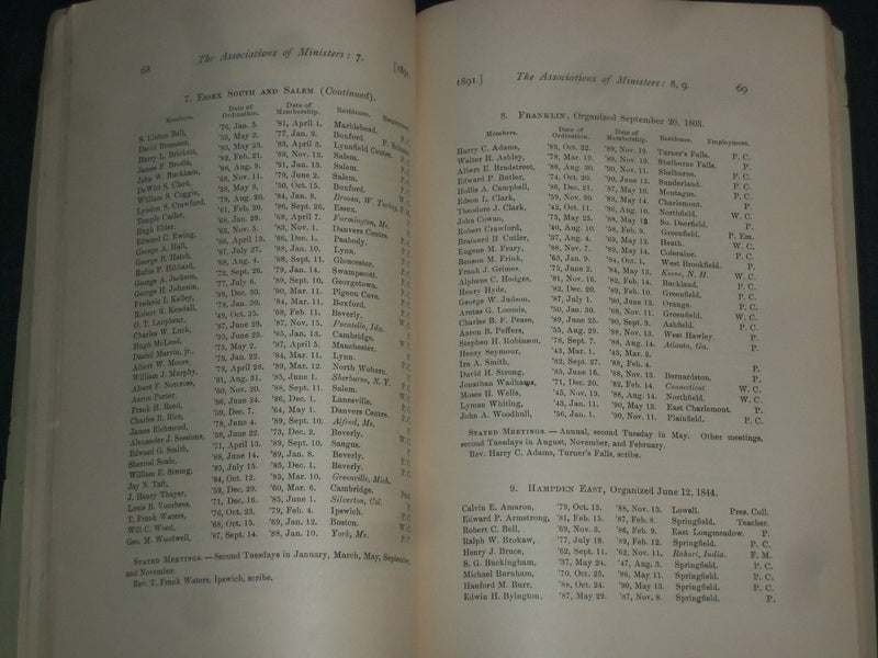 1891-92 CONGREGATIONAL CHURCHES OF MASSACHUSETTS ANNUAL REPORTS-LOT OF 2-J 4376
