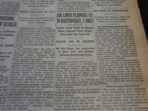 1930 JUNE 6 NEW YORK TIMES - AIR LINER PLUNGES 15 INTO BOSTON BAY - NT 5743