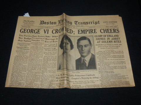1937 MAY 12 BOSTON TRANSCRIPT NEWSPAPER - GEORGE VI CROWNED - NP 4251N