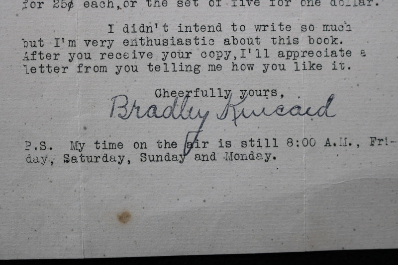 1930'S BRADLEY KINCAID FOLK SINGER TYPED LETTER - K 2763