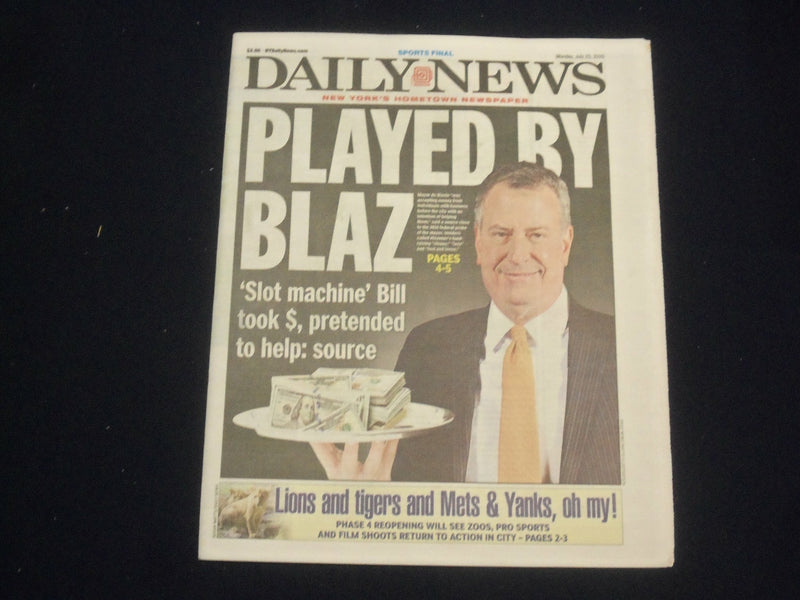 2020 JULY 20 NEW YORK DAILY NEWS NEWSPAPER - MAYOR DE BLASIO ACCEPTED MONEY