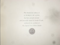 1984 A WORLD OF LOVE HARDCOVER BOOK BY JOSEPH LASH- SIGNED 1ST EDITION - KD 8979