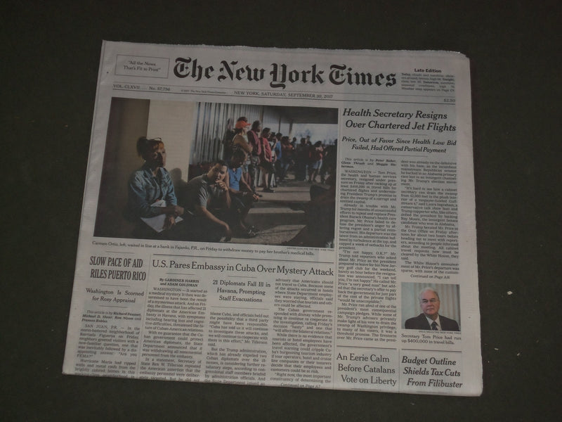 2017 SEPTEMBER 30 NEW YORK TIMES - HEALTH SECT. TOM PRICE RESIGNS