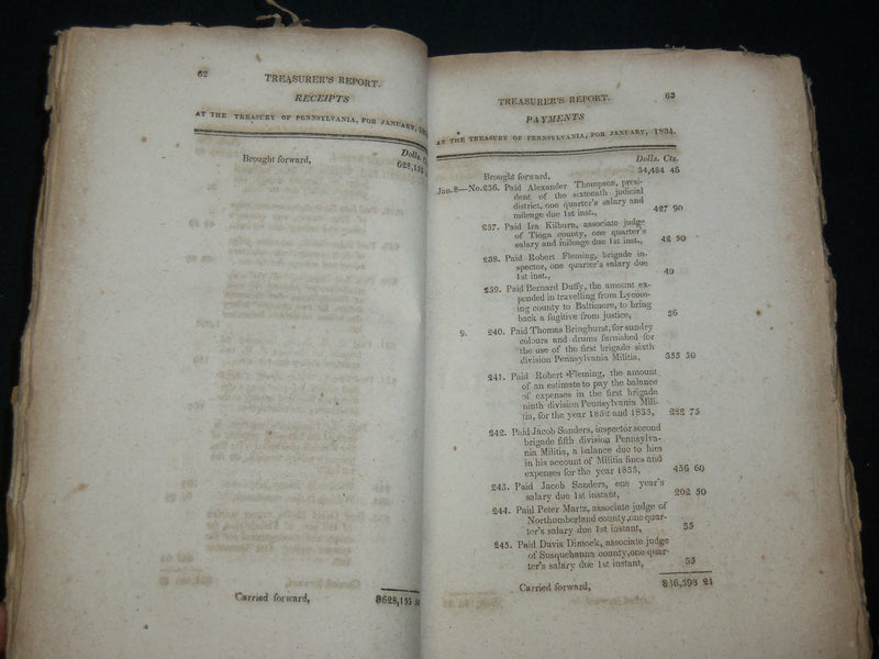 1834-1840 PENNSYLVANIA STATE TREASURER REPORTS LOT OF 4 - KD 6498