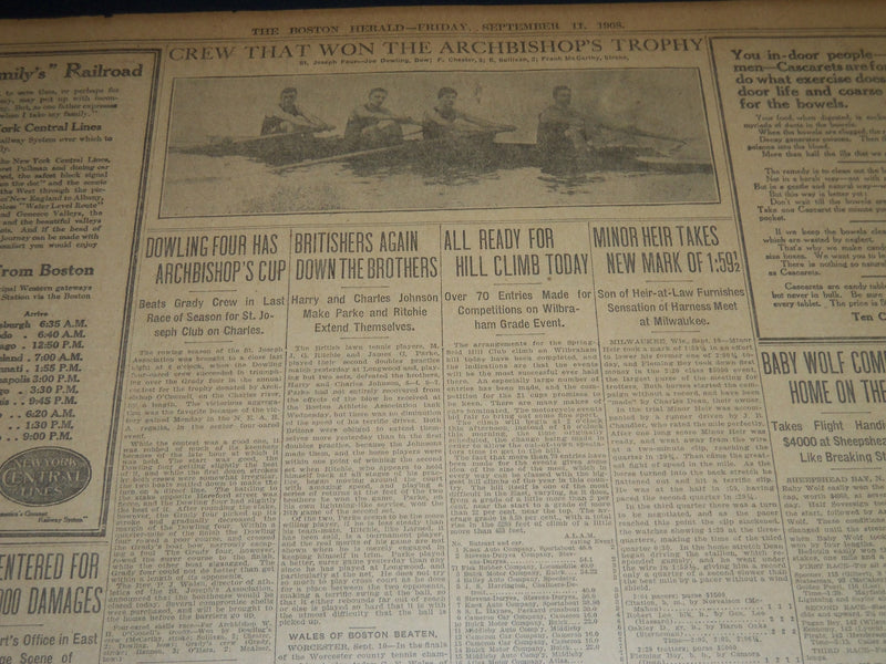 1908 SEPTEMBER 11 THE BOSTON HERALD - WRIGHT WORLD BEATER IN AIRSHIP - BH 306