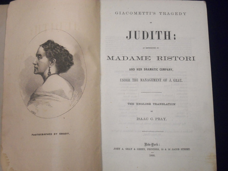 1866 GIACOMETTI'S TRAGEDY OF JUDITH REPRESENTED BY MADAME RISTORI BOOK - J 1887
