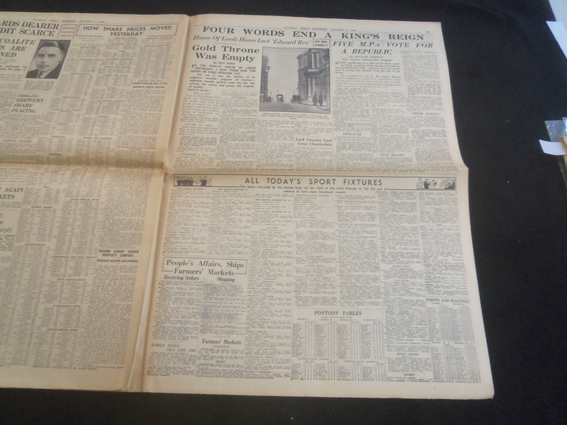 1936 DECEMBER 12 DAILY EXPRESS NEWSPAPER - LONDON - EDWARD LEAVES - NP 5756