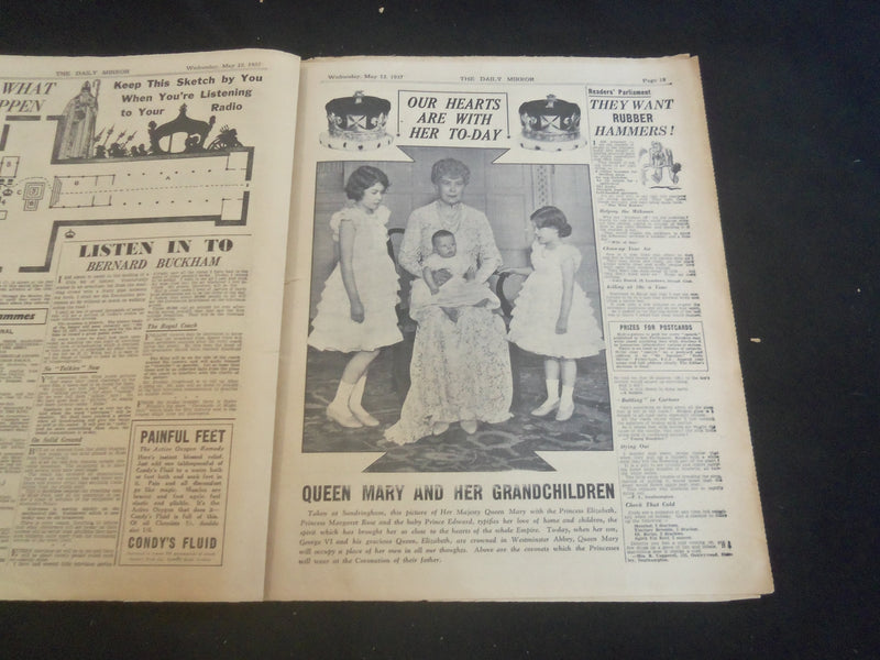1937 MAY 12 DAILY MIRROR NEWSPAPER - LONDON - OUR KING, QUEEN, CROWN - NP 5752