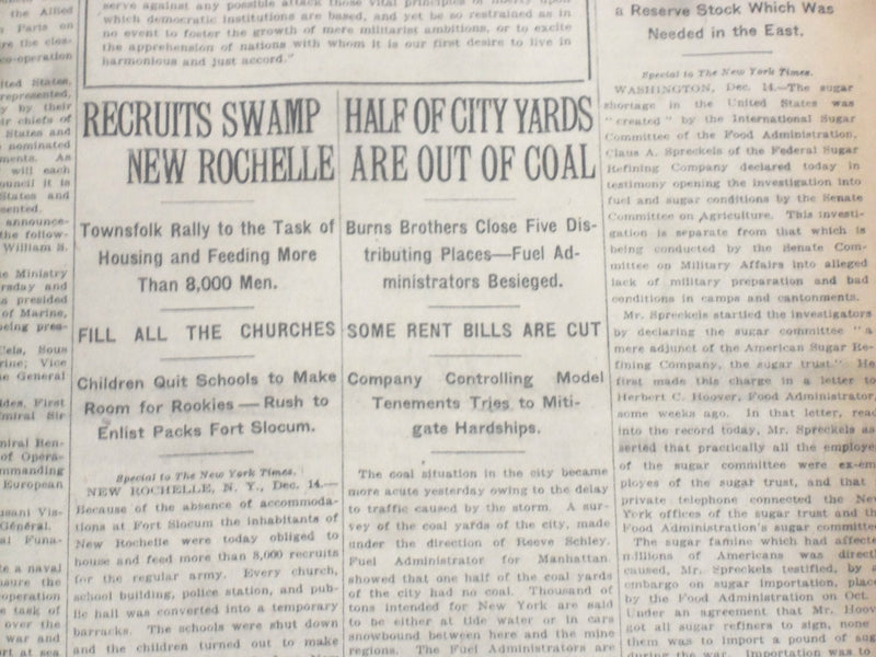 1917 DECEMBER 15 NEW YORK TIMES - HALF OF CITY YARDS OUT OF COAL - NT 8276