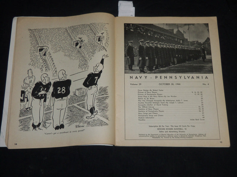 1944 OCTOBER 28 NAVY VS. PENNSYLVANIA FOOTBALL PROGRAM - NICE PHOTOS - J 5762