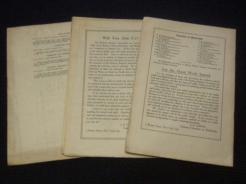 1910-1911 RAILWAY BUSINESS ASSOCIATION BULLETIN LOT OF 3 ISSUES - K 2109