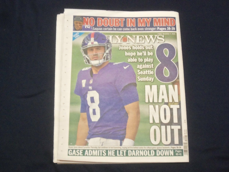 2020 DECEMBER 4 NEW YORK DAILY NEWS NEWSPAPER -DANIEL JONES HOPES TO PLAY SUNDAY
