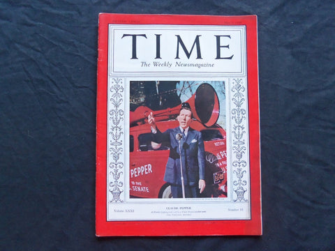 1938 MAY 2 TIME MAGAZINE - CLAUDE PEPPER - T 609