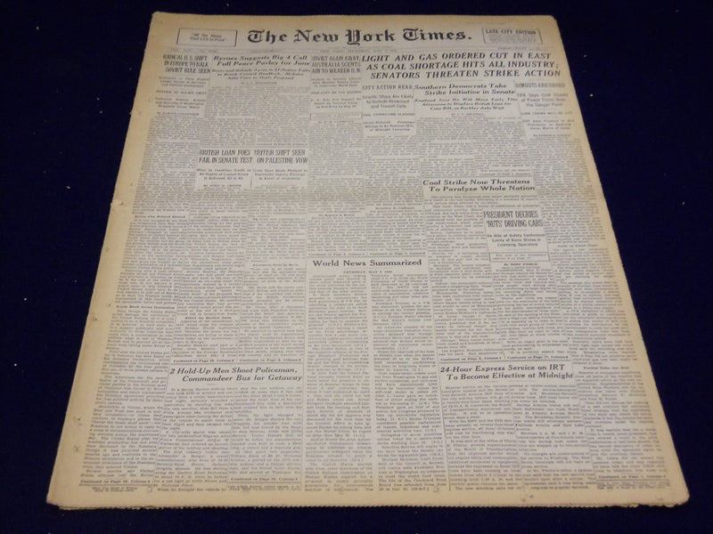 1946 MAY 9 NEW YORK TIMES - LIGHT & GAS ORDERED CUT - NT 3135
