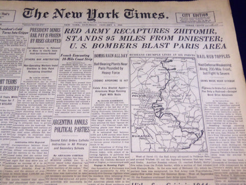 1944 JANUARY 1 NEW YORK TIMES - U. S. BOMBERS BLAST PARIS AREA - NT 2374