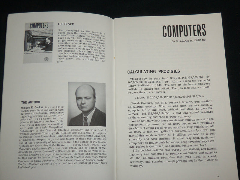 1967 COMPUTERS - U. S. ATOMIC ENERGY BOOK BY WILLIAM R. CORLISS - J 6852