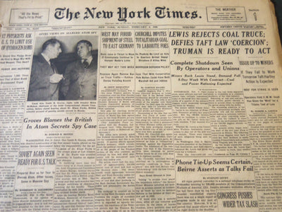 1950 FEBRUARY 5 NEW YORK TIMES - LEWIS REJECTS COAL TRUCE - NT 6126