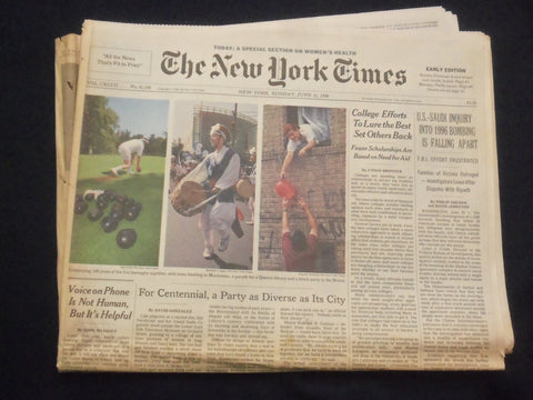 1998 JUNE 21 NEW YORK TIMES NEWSPAPER -U.S.-SAUDI 1996 BOMBING INQUIRY - NP 7115