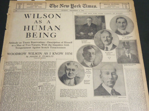 1921 DEC 4 NY TIMES SPECIAL FEATURES - WILSON AS A HUMAN BEING - NT 7073