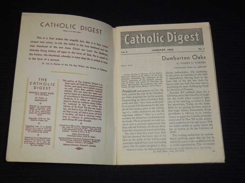 1943-1946 CATHOLIC DIGEST MAGAZINE LOT OF 7 ISSUES - WR 55N