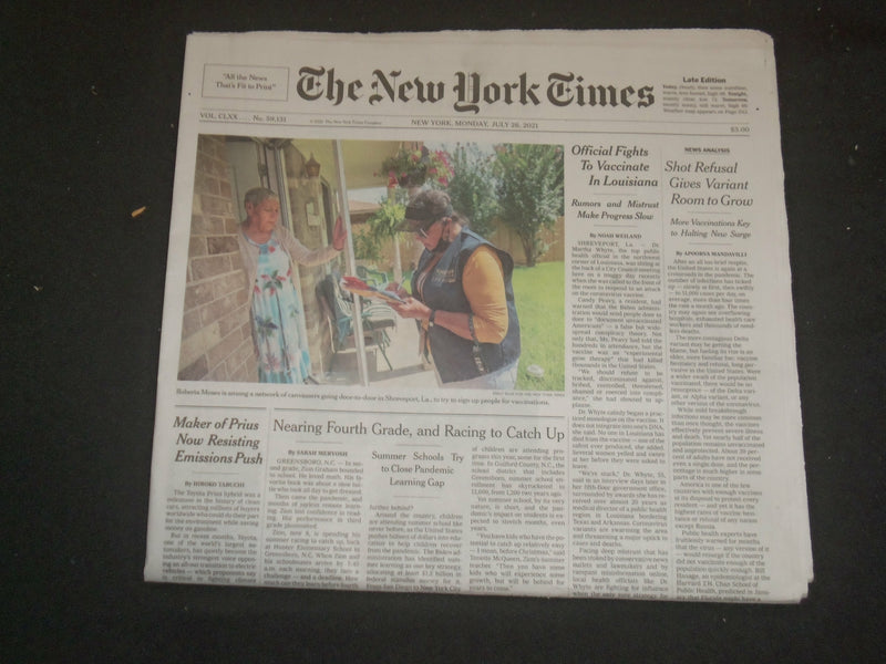 2021 JULY 26 NEW YORK TIMES - SHOT REFUSAL GIVES DELTA VARIANT ROOM TO GROW