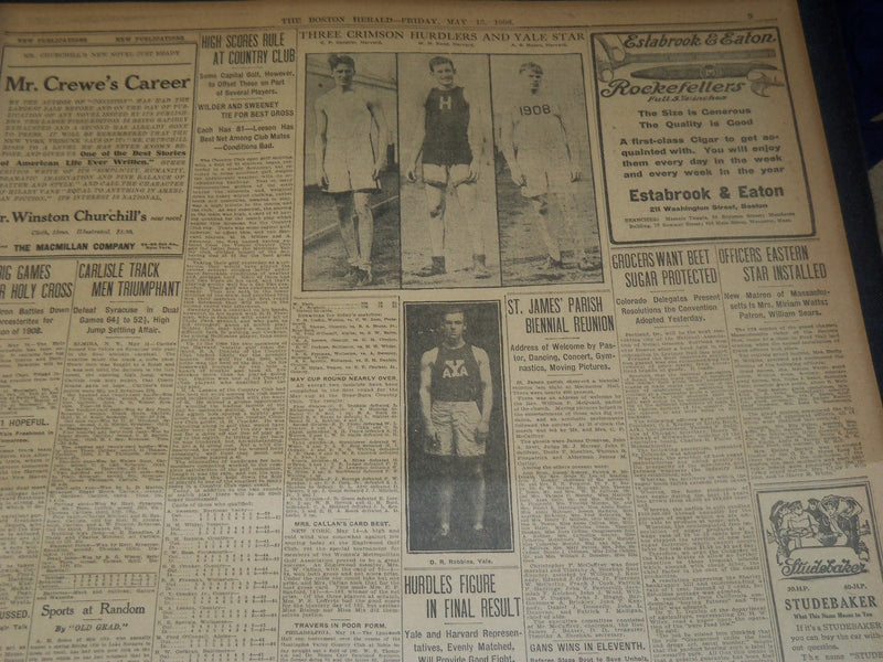 1908 MAY 15 THE BOSTON HERALD - WRIGHT BROS. MACHINE SAILS 8 MI IN 7 MIN - BH 68
