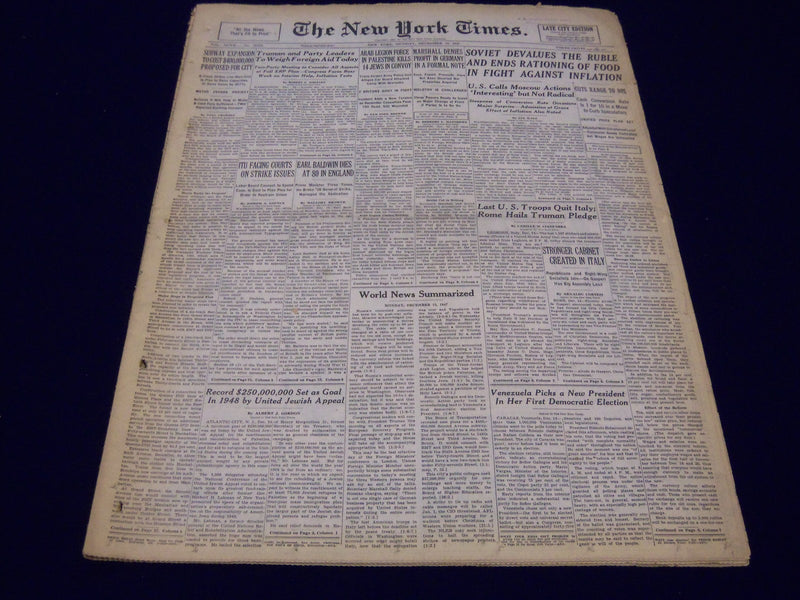 1947 DECEMBER 15 NEW YORK TIMES - SOVIET DEVALUES THE RUBLE - NT 80