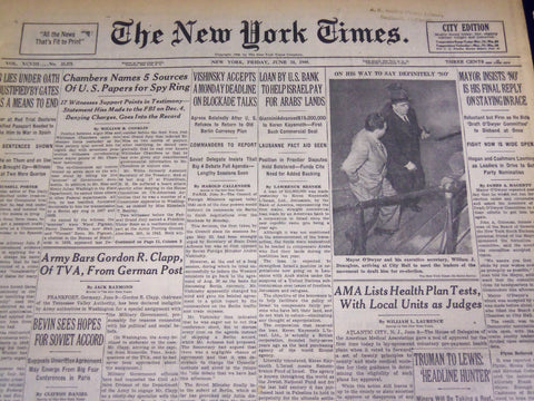 1949 JUNE 10 NEW YORK TIMES - CHAMBERS NAMES 5 SOURCES OF U. S. PAPERS - NT 1502