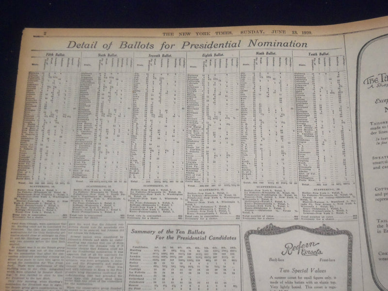 1920 JUNE 13 NEW YORK TIMES-HARDING NOMINATED FOR PRESIDENT, COOLIDGE VP-NT 9113