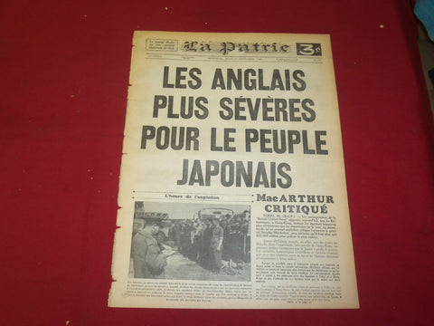 1945 SEP 20 LA PATRIE NEWSPAPER -FRENCH-LES ANGLAIS SEVERES POUR JAPONAIS - 1890