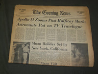 1969 JULY 17 THE EVENING NEWS NEWSPAPER - APOLLO 11 HALF WAY TO MOON - NP 3248