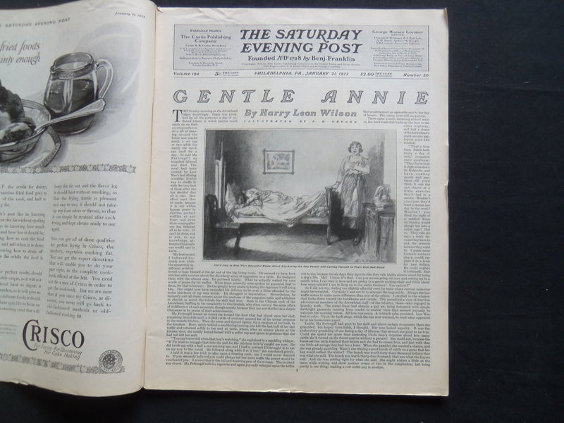 1922 JANUARY 21 THE SATURDAY EVENING POST MAGAZINE - ILLUSTRATED COVER - SP 1131