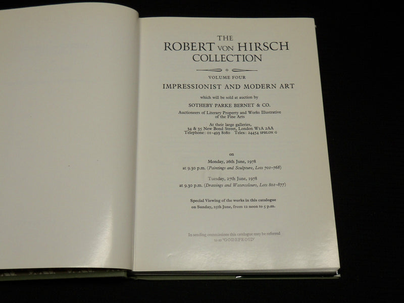 1978 THE ROBERT VON HIRSCH COLLECTION HARDCOVER BOOK - VOLUME 4 - R 708Y