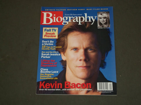 2002 SEPTEMBER BIOGRAPHY MAGAZINE - KEVIN BACON COVER - B 3757