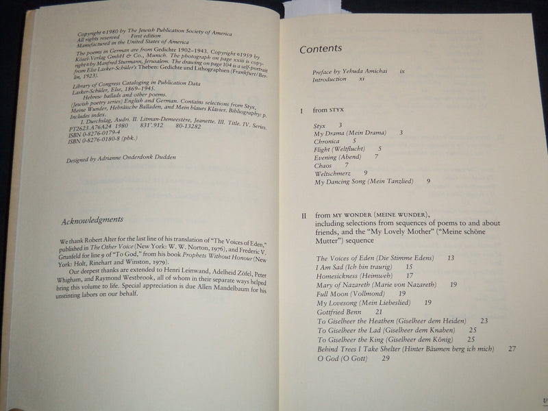 1980 HEBREW BALLADS AND OTHER POEMS BOOK BY ELSE LASKER-SHULER - J 8661
