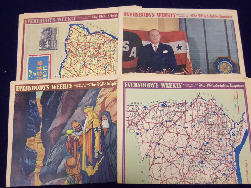 1946 EVERYBODY'S WEEKLY MAGAZINE SECTION LOT OF 9 - GREAT ARTICLES - NP 1850
