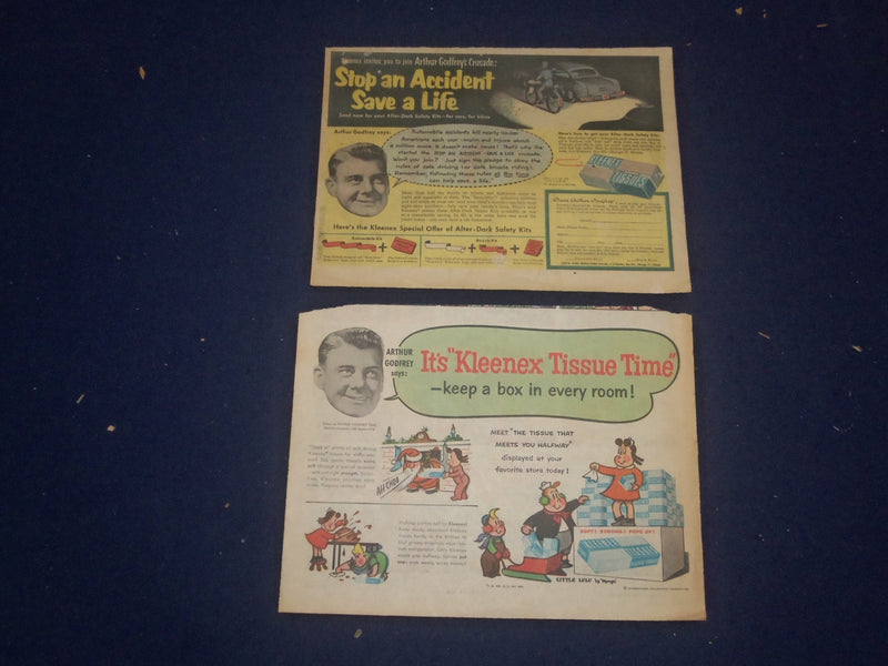 1950'S ARTHUR GODFREY KLEENEX COLOR COMICS ADS - LOT OF 2 - NP 5263