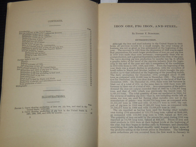 1911 IRON ORE PIG IRON AND STEEL PRODUCTION IN 1910 - ERNEST F. BURCHARD- K 2639