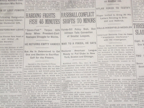 1920 NOVEMBER 10 NEW YORK TIMES - BASEBALL CONFLICT SHIFTS TO MINORS - NT 8450
