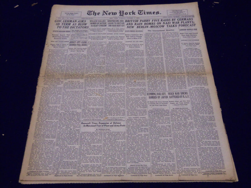 1940 OCT 1 NEW YORK TIMES - BRITISH PARRY FINE RAIDS BY GERMANS - NT 223
