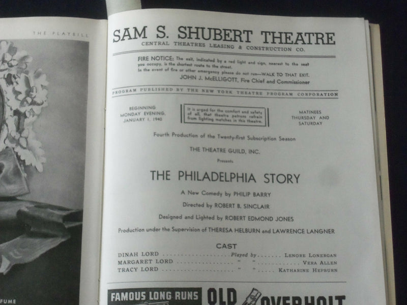 1940 JAN 1 PLAYBILL PROGRAM - THE PHILADELPHIA STORY - HEPBURN - COTTON - J 6473
