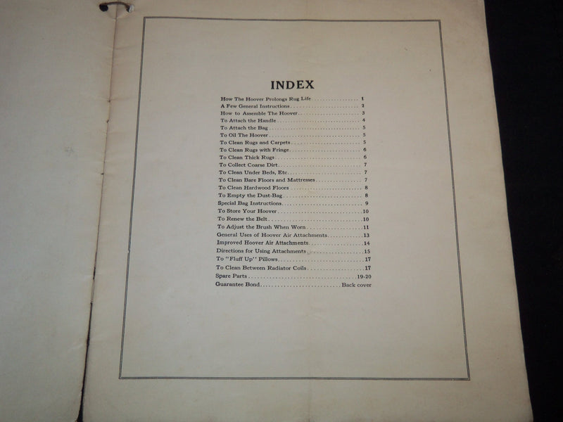 1920'S INSTRUCTIONS FOR THE CARE & USE OF THE HOOVER ELECTRIC SWEEPER - J 9159