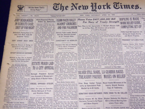 1935 APRIL 27 NEW YORK TIMES - JURY DEADLOCKED IN SCHULTZ CASE - NT 1863