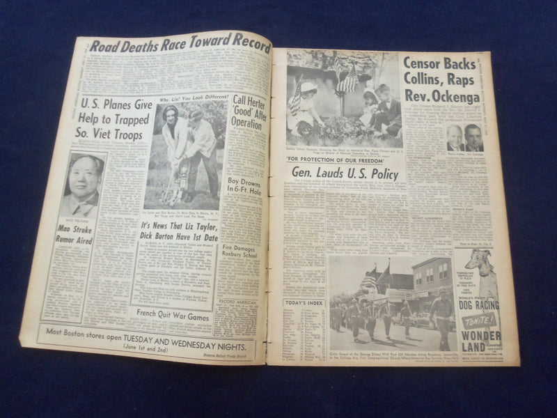 1965 MAY 31 BOSTON RECORD AMERICAN NEWSPAPER-NEW 'WRECKORD' ROAD DEATHS- NP 6300