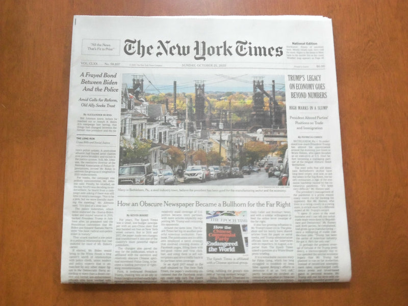 2020 OCTOBER 25 NEW YORK TIMES - TRUMP LEGACY ON ECONOMY BOES BEYOND NUMBERS