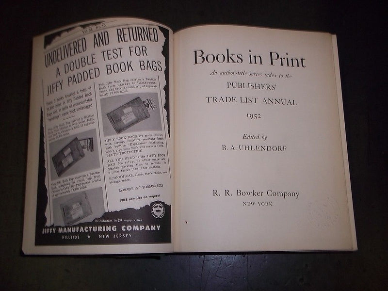 1952 BOOKS IN PRINT INDEX TO THE PUBLISHERS' TRADE LIST ANNUAL BOOK - KD 873